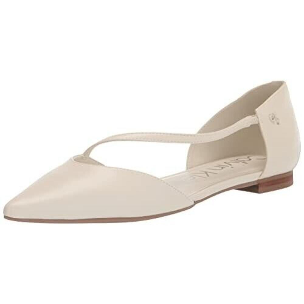 Calvin Klein Women's Cream Pointed-Toe T-Strap Flats